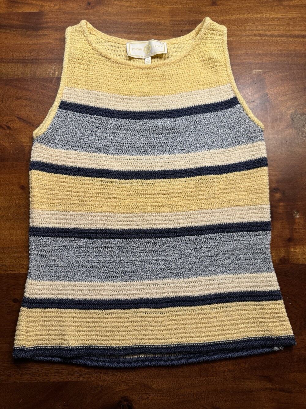 St. John sport Petites Women’s Yellow Blue Stripe Knit Luxury Tank Top Sz P